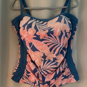 LAND’S END Coral pink blue Floral Print Tankini Top & bottom bathing suit